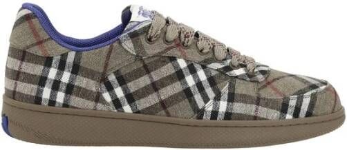 Burberry Geruit Patroon Veterschoenen Platte Zool Brown Heren