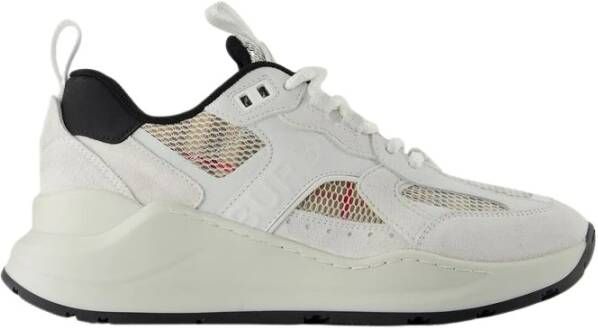 Burberry Sneakers van glad leer en suède met ruitjes mesh-inzetstukken White