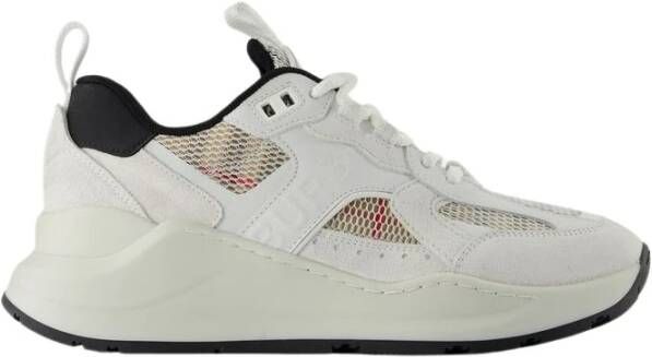 Burberry Sneakers van glad leer en suède met ruitjes mesh-inzetstukken White