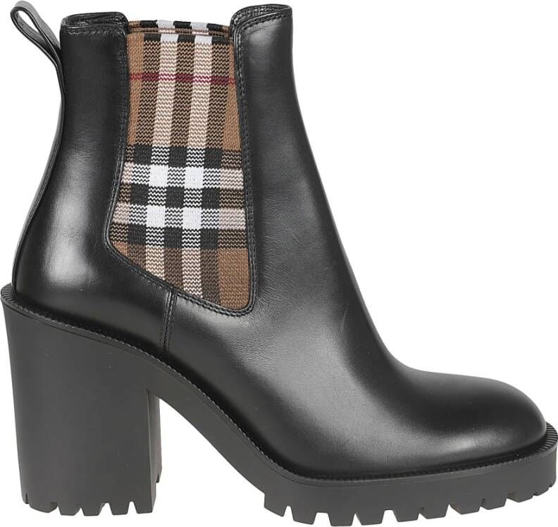 Burberry Slip-on Zwarte Laarzen met Check Inzetstukken Black Dames