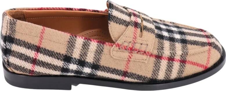 Burberry Geruite Wol Loafer Brown Dames