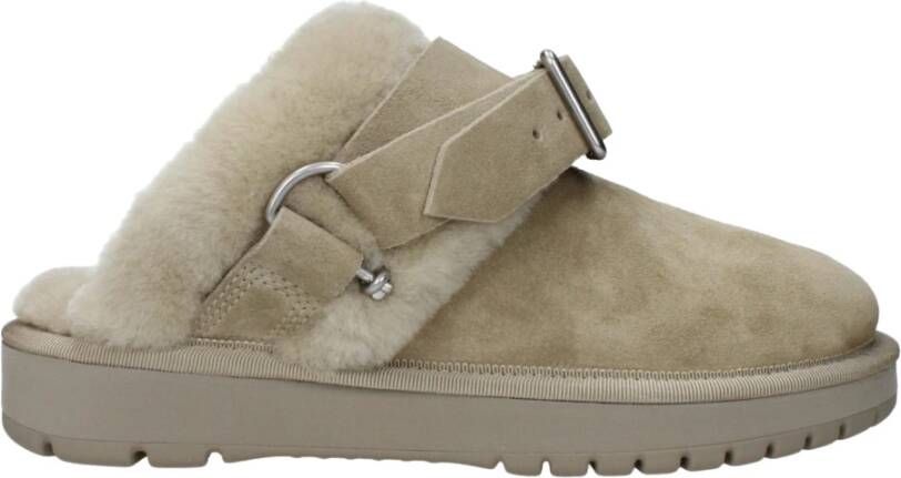 Burberry Groene leren slof met bontdetail