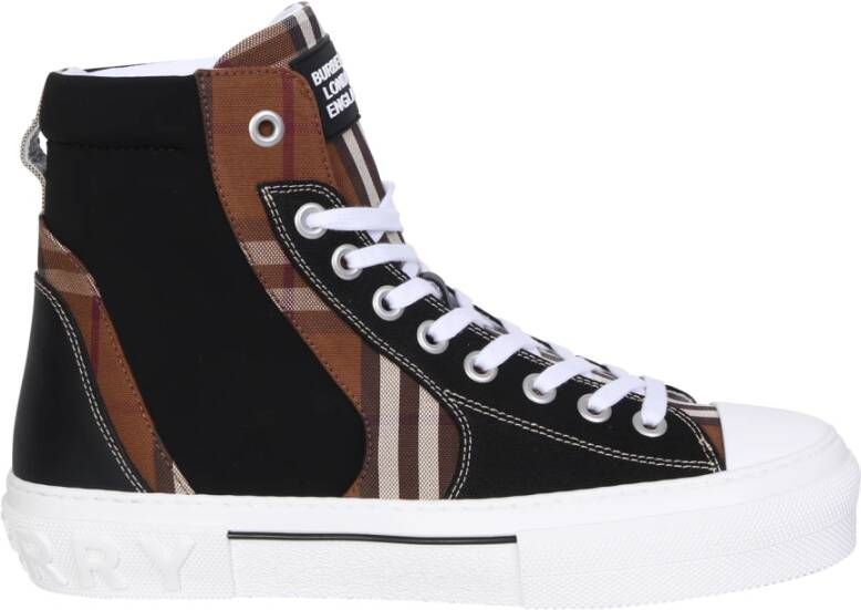 Burberry Hoge sneakers met multi-materiaal paneeldetail in iconisch Dark Birch Brown Check Bruin Heren