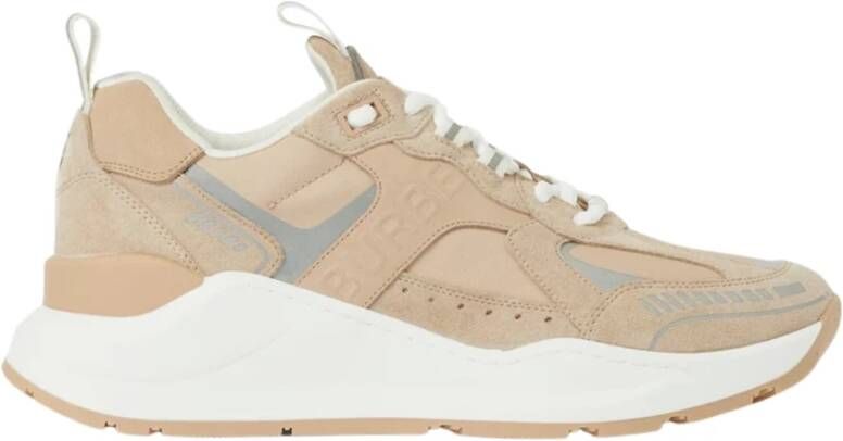 Burberry Beige Lage Sneakers met Herhaald Merkpatroon Beige Dames