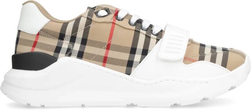 Burberry men regis sneaker in vintage check suede and leather mix Beige Heren