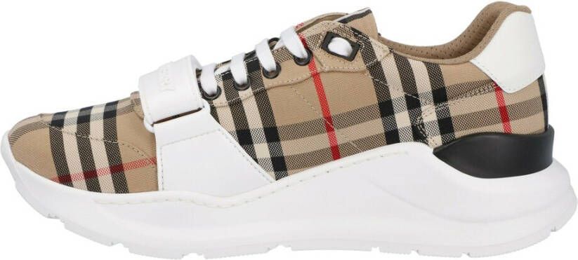 Burberry men regis sneaker in vintage check suede and leather mix Beige Heren