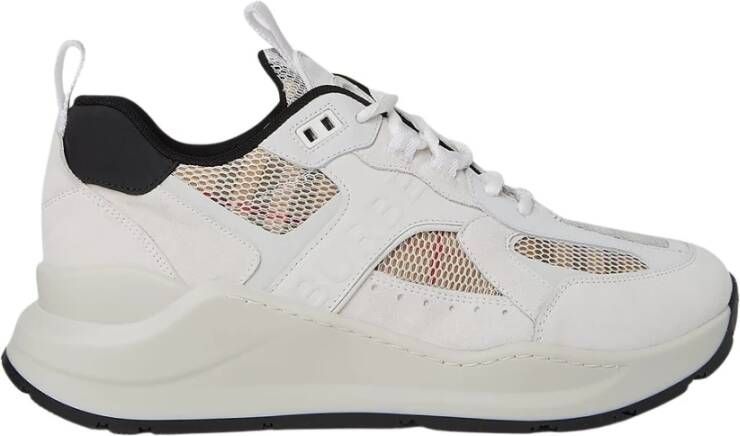 Burberry Sneakers van glad leer en suède met ruitjes mesh-inzetstukken White