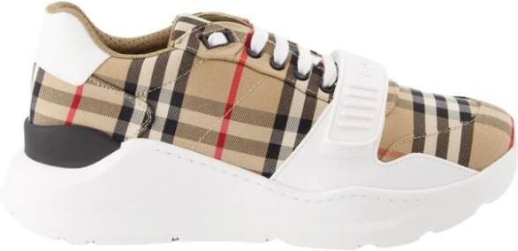 Burberry men regis sneaker in vintage check suede and leather mix Beige Heren
