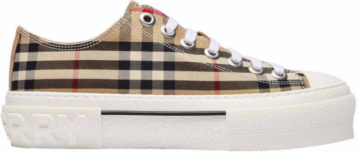 Burberry Beige Lage Sneakers met Herhaald Merkpatroon Beige Dames