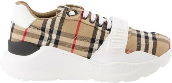 Burberry men regis sneaker in vintage check suede and leather mix Beige Heren