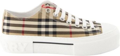 Burberry Beige Lage Sneakers met Herhaald Merkpatroon Beige Dames