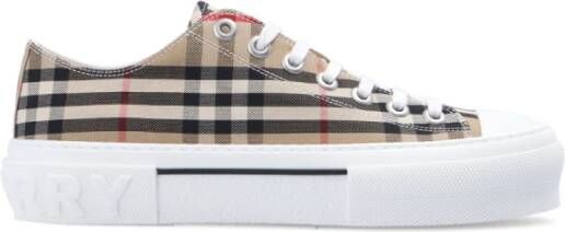 Burberry Beige Lage Sneakers met Herhaald Merkpatroon Beige Dames