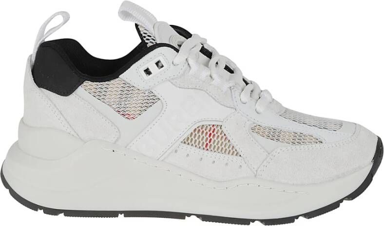 Burberry Sneakers van glad leer en suède met ruitjes mesh-inzetstukken White