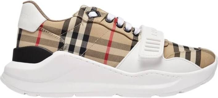 Burberry men regis sneaker in vintage check suede and leather mix Beige Heren