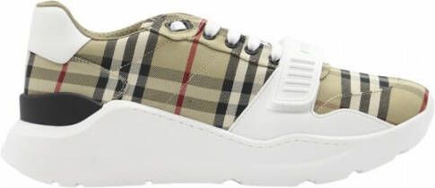 Burberry men regis sneaker in vintage check suede and leather mix Beige Heren