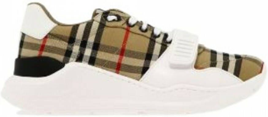 Burberry men regis sneaker in vintage check suede and leather mix Beige Heren