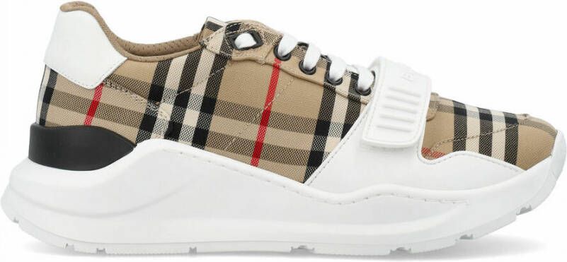 Burberry men regis sneaker in vintage check suede and leather mix Beige Heren