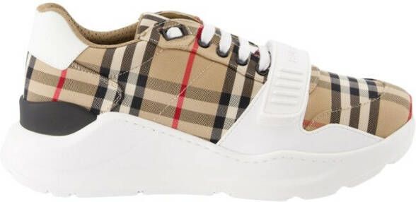 Burberry men regis sneaker in vintage check suede and leather mix Beige Heren