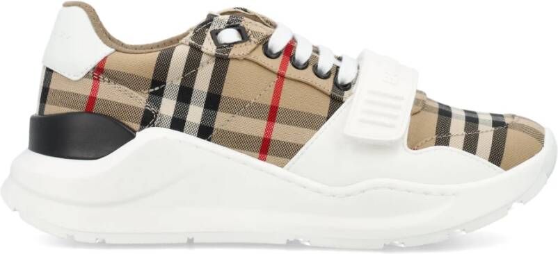 Burberry men regis sneaker in vintage check suede and leather mix Beige Heren