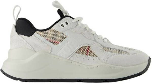 Burberry Sneakers van glad leer en suède met ruitjes mesh-inzetstukken White