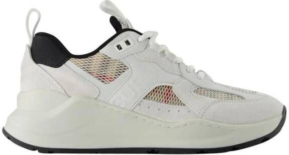 Burberry Sneakers van glad leer en suède met ruitjes mesh-inzetstukken White