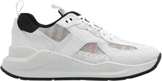 Burberry Sneakers van glad leer en suède met ruitjes mesh-inzetstukken White Dames