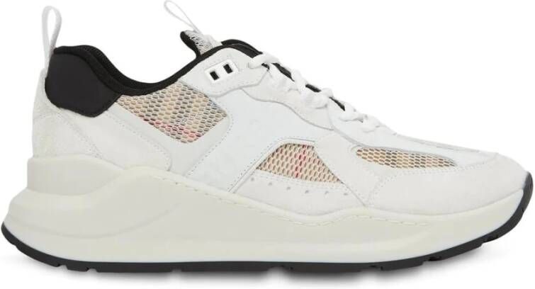 Burberry Sneakers van glad leer en suède met ruitjes mesh-inzetstukken White