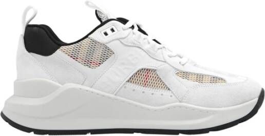 Burberry Sneakers van glad leer en suède met ruitjes mesh-inzetstukken White Dames