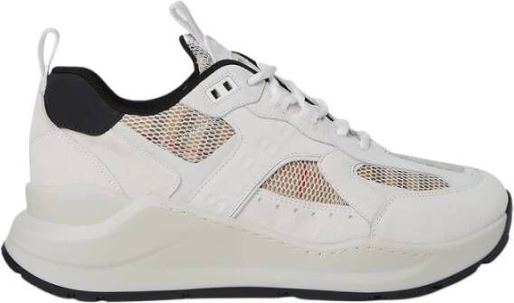 Burberry Sneakers van glad leer en suède met ruitjes mesh-inzetstukken White
