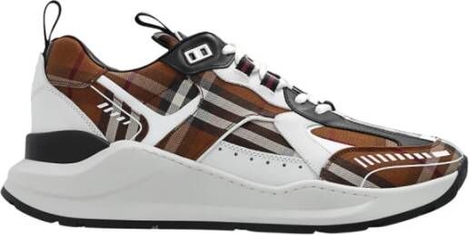 Burberry Verhoog je sneaker game met katoenen en leren trainers Bruin Heren