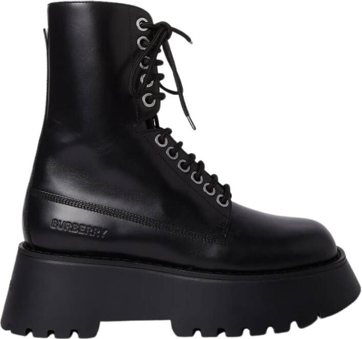 Burberry Zwarte Leren Veterschoenen Black Dames