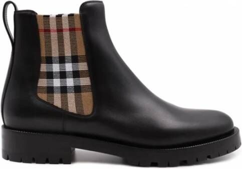 Burberry Zwarte Leren Check Chelsea Laarzen Black Dames