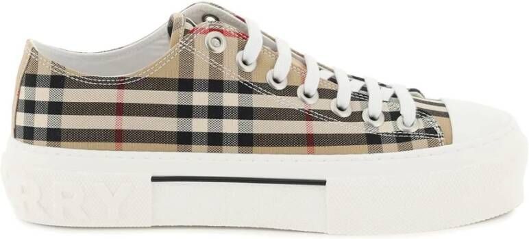 Burberry Beige Lage Sneakers met Herhaald Merkpatroon Beige Dames
