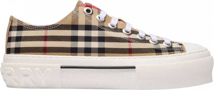 Burberry Beige Lage Sneakers met Herhaald Merkpatroon Beige Dames