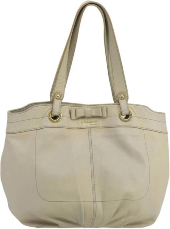 Burberry Vintage Tweedehands Boog Tote Tas Beige Leer