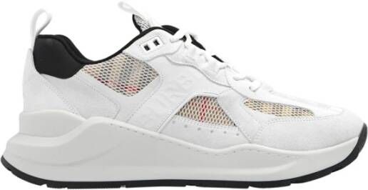 Burberry Sneakers van glad leer en suède met ruitjes mesh-inzetstukken White
