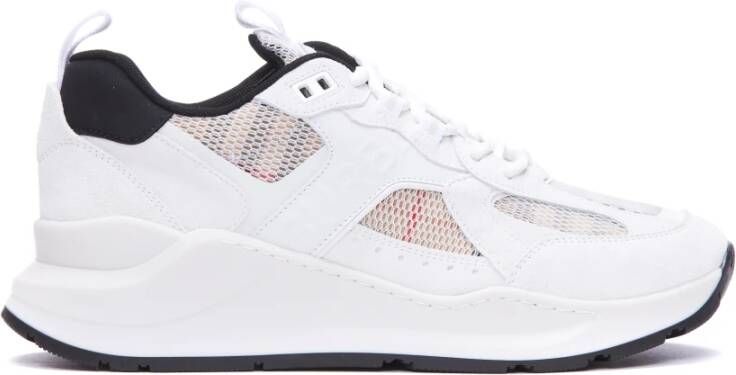 Burberry Sneakers van glad leer en suède met ruitjes mesh-inzetstukken White Dames