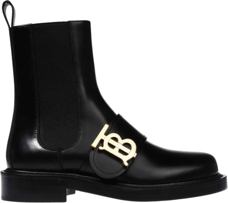 Burberry Zwarte leren enkellaarzen met TB-monogram