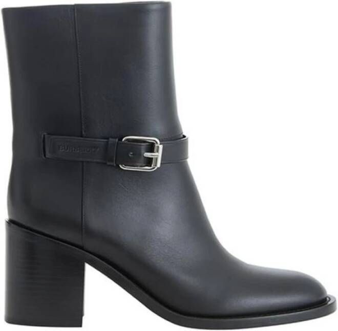 Burberry Zwarte Leren MidCalf Gesp Laarzen