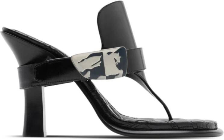 Burberry Zwarte Sandalen met Ruiter Motief