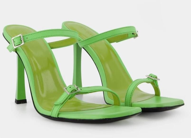 By FAR Groene Leren Vierkante Neus Muiltjes