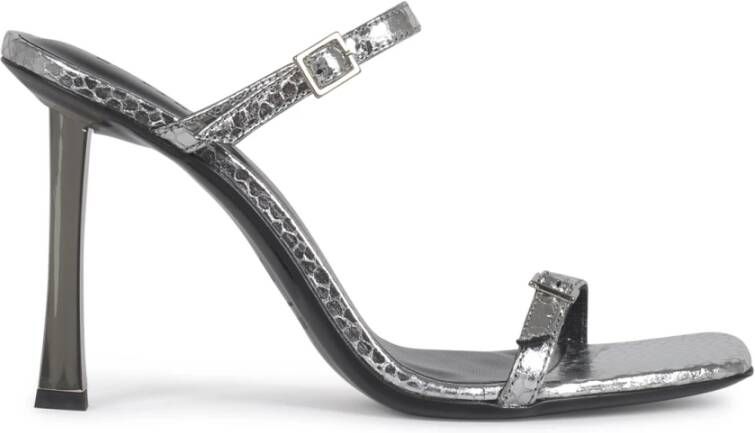 By FAR Metallic Pebbled High Heel Sandalen Gray Dames