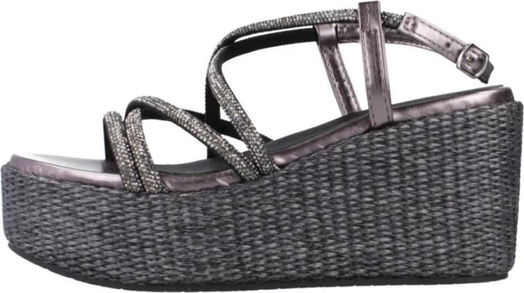 CafèNoir Kruis Lace Wedges Sandaal Black Dames