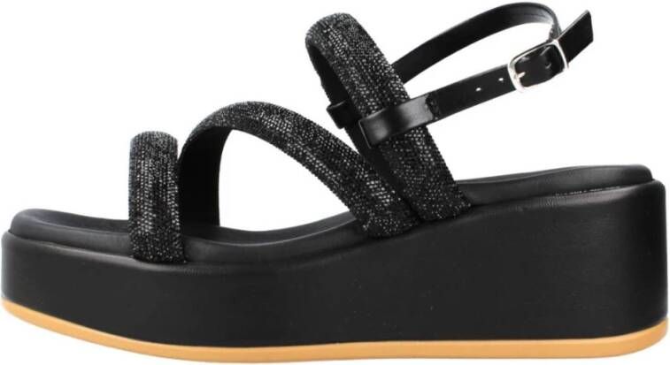 CafèNoir Stijlvolle Platte Sandalen Black Dames
