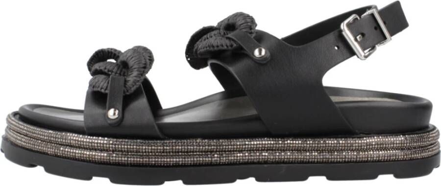 CafèNoir Stijlvolle platte sandalen met dubbel C Black Dames