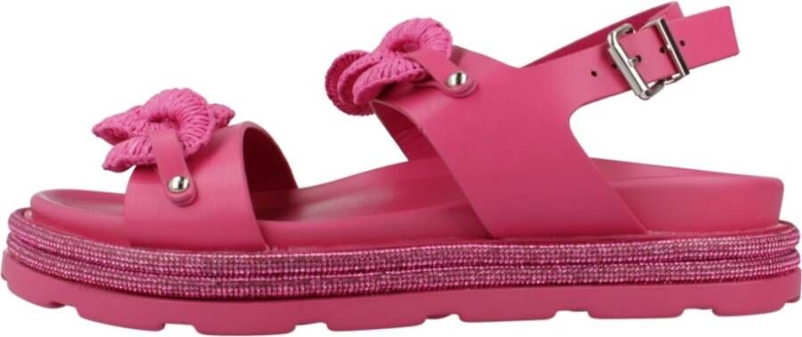 CafèNoir Stijlvolle platte sandalen met dubbel C Pink Dames