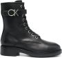 Calvin Klein Zwarte Leren Combatlaarzen met Rubberen Zool Black Dames - Thumbnail 1