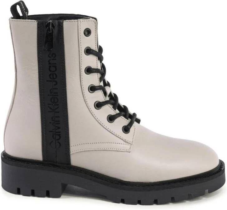 Calvin Klein Beige LaceUp Combat Boots