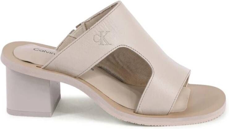 Calvin Klein Beige Leren Blokhak Sandalen