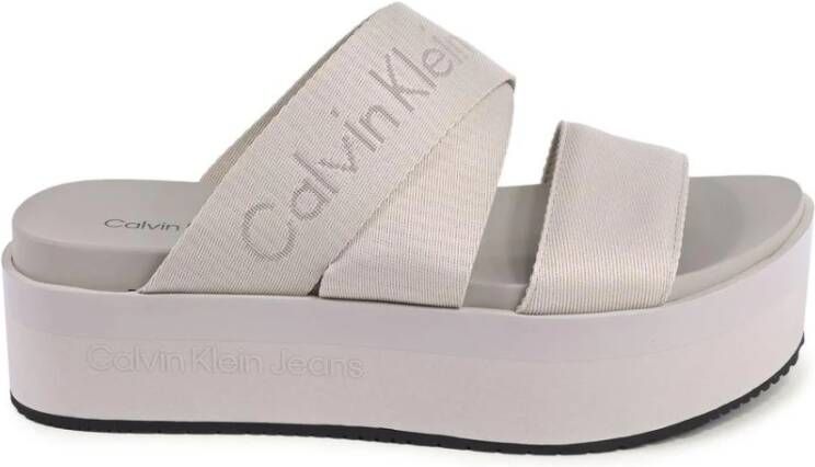 Calvin Klein Beige Stoffen Band Platform Sandalen